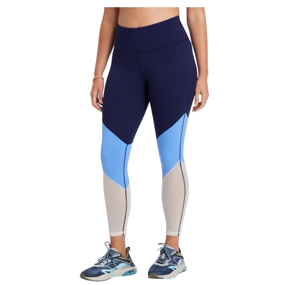 Fabletics Mid-Rise Mesh Powerhold® Colour Blocked Leggings | Size Medium